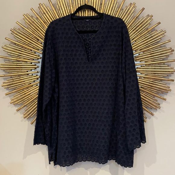 Lands' End Dark Navy Flower Lace Blouse